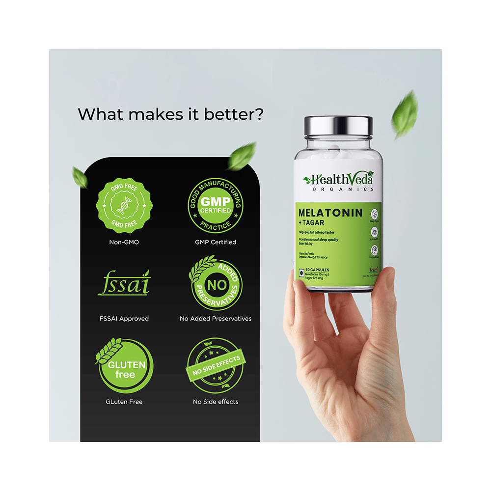 Health Veda Organics Melatonin + Tagar for Sleep & Relaxation | Vegicap - Image 6