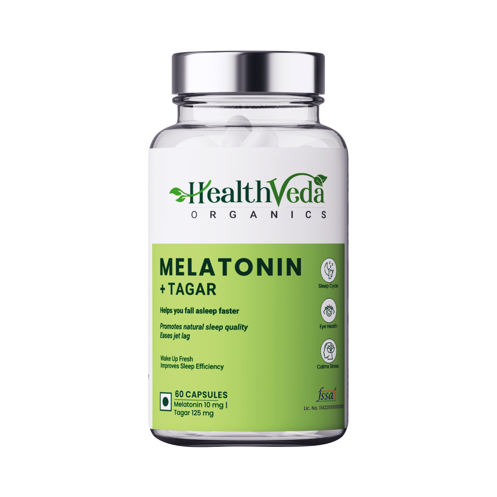 Health Veda Organics Melatonin + Tagar for Sleep & Relaxation | Vegicap - Image 1