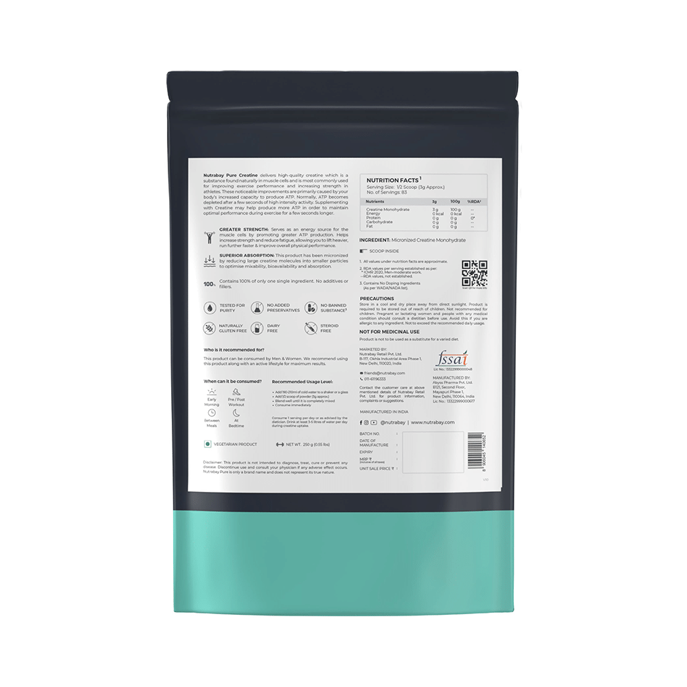 Nutrabay Creatine Monohydrate Amino Acid | Powder for Strength & Absorption | No Added Sugar | Unflavoured - Image 2