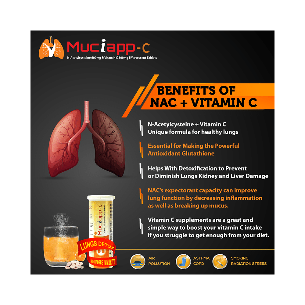 Muciapp -C with NAC & Vitamin-C for Lungs, Immunity & Detox | Effervescent Tablet - Image 5