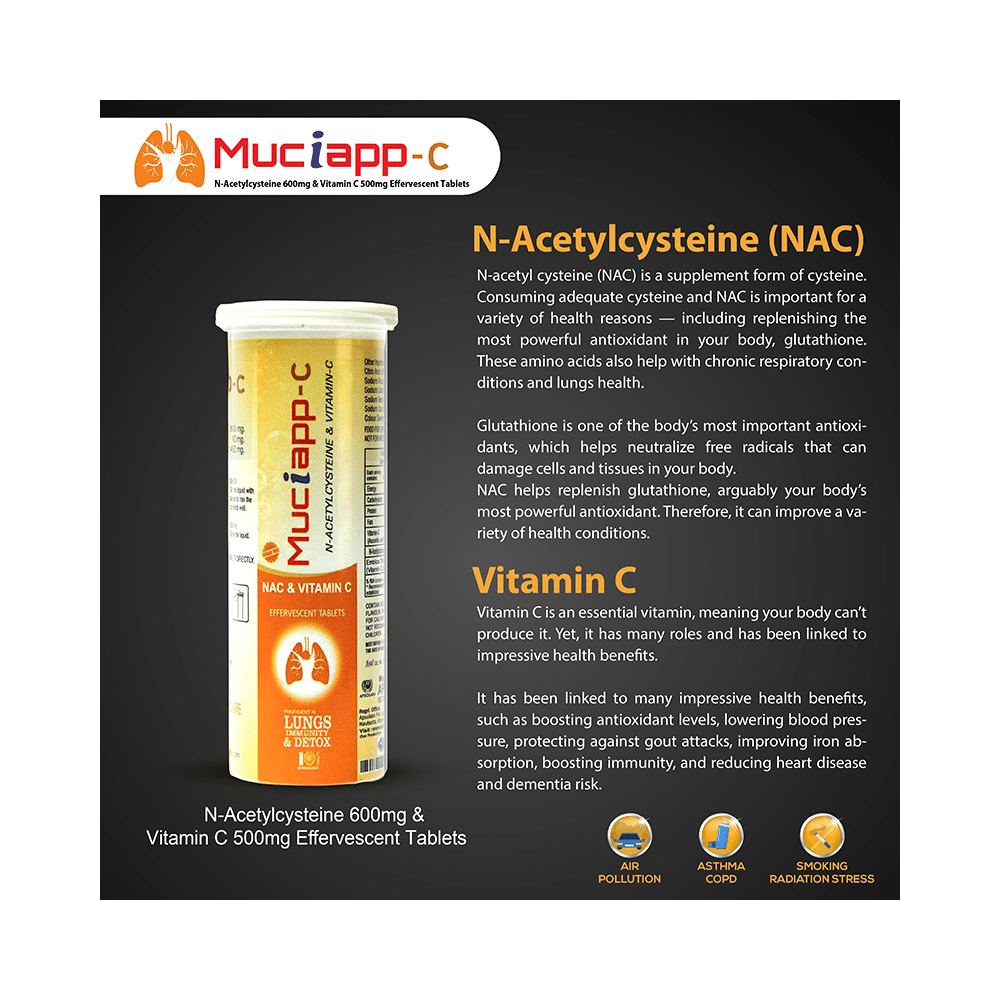 Muciapp -C with NAC & Vitamin-C for Lungs, Immunity & Detox | Effervescent Tablet - Image 4