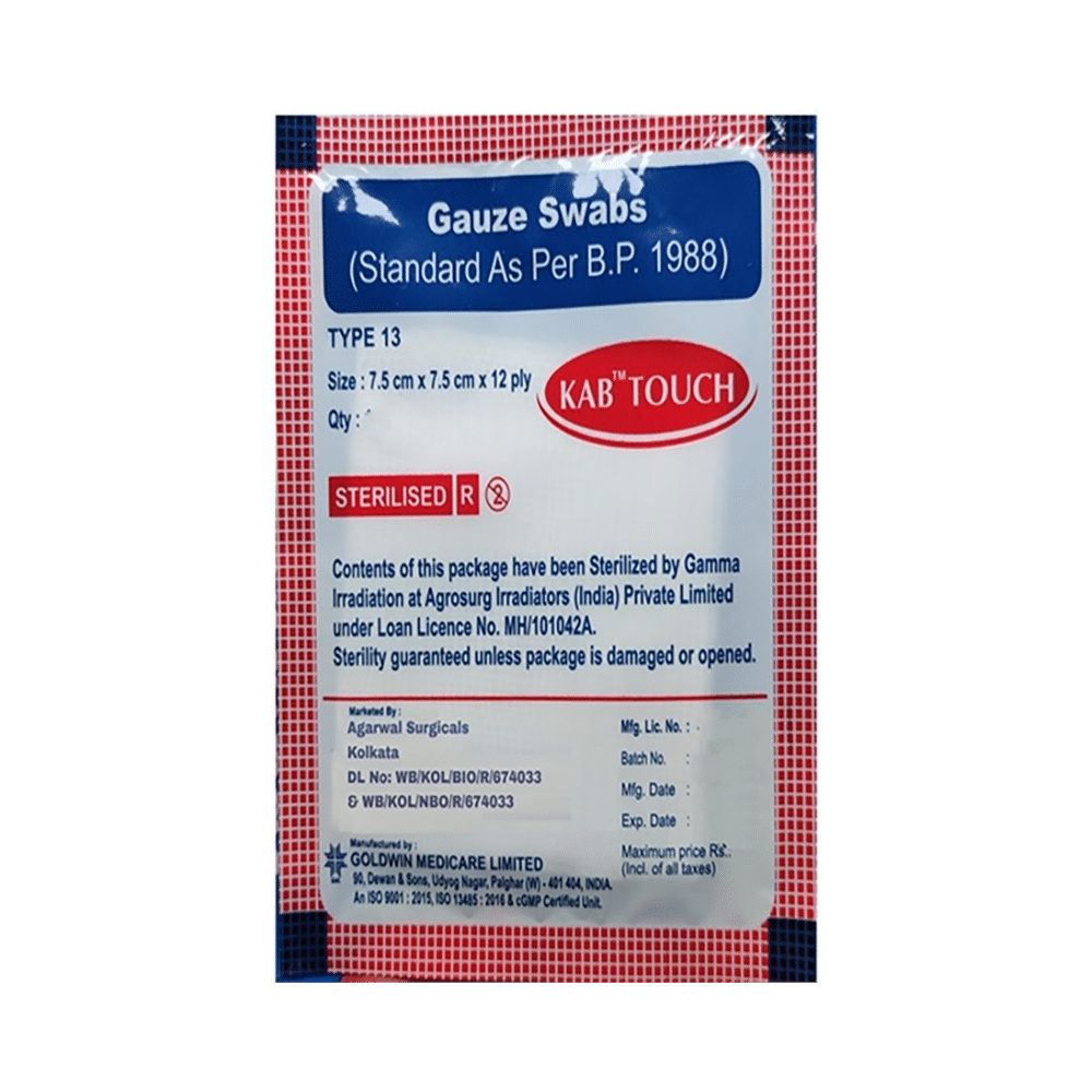 Kab Touch Gauze Swabs (12 Each) 7.5cm x7.5cm x 12ply