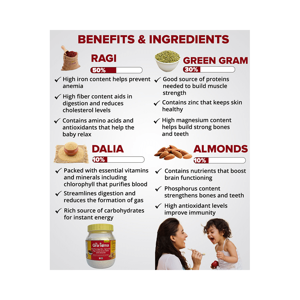 ByGrandma Kids Porridge Mix Above 1+Year Powder Sprouted Ragi, Green Gram, Dalia with Almonds - Image 5