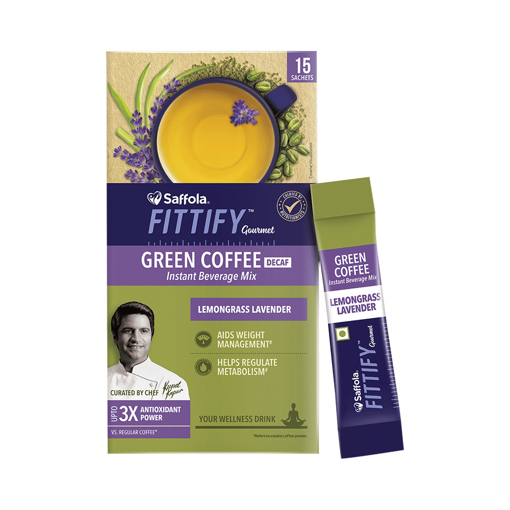 Saffola Fittify Green Coffee Decaf Instant Beverage Mix Sachet (2gm Each) Lemongrass Lavender