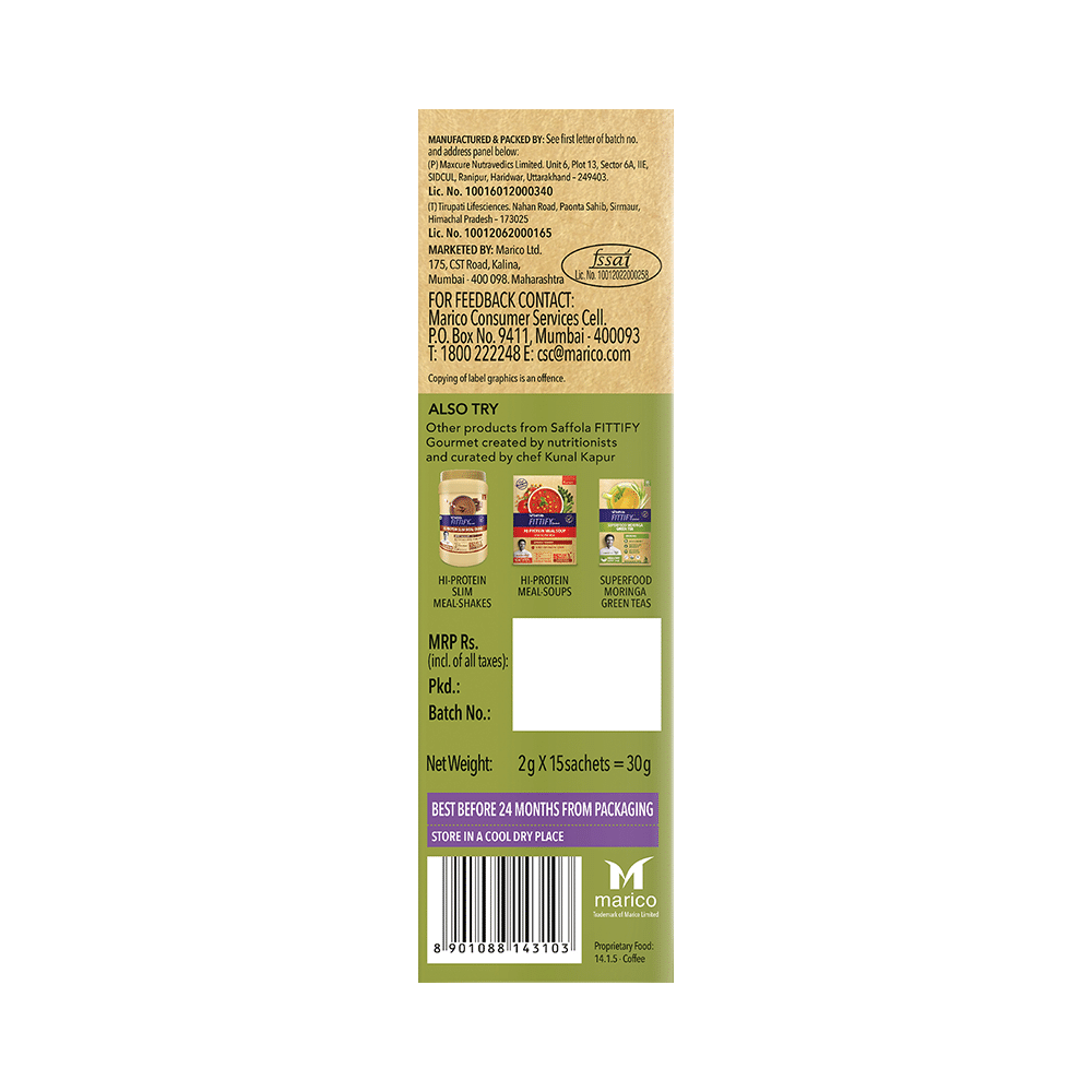 Saffola Fittify Green Coffee Decaf Instant Beverage Mix Sachet (2gm Each) Lemongrass Lavender - Image 3