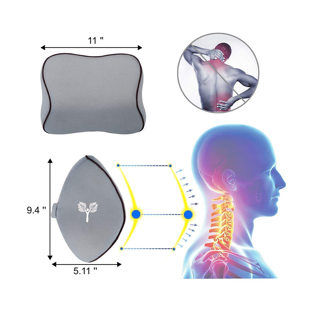 Grin Health Memory Foam Car Headrest Neck Rest Pain Relief Pillow Grey - Image 4