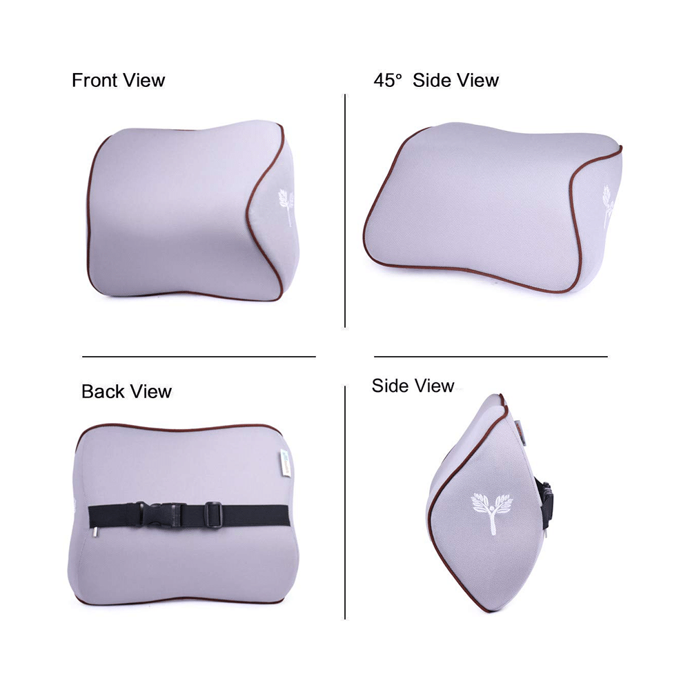 Grin Health Memory Foam Car Headrest Neck Rest Pain Relief Pillow Grey - Image 3