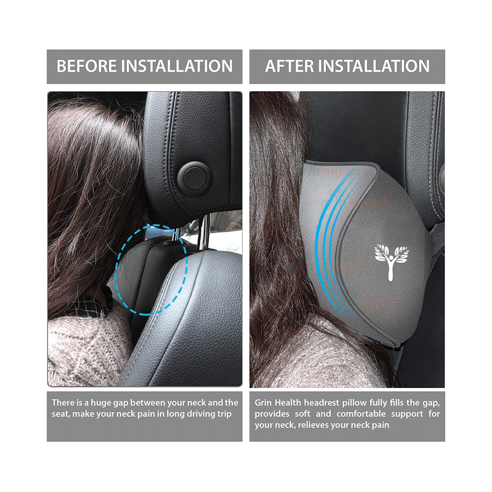 Grin Health Memory Foam Car Headrest Neck Rest Pain Relief Pillow Grey - Image 5