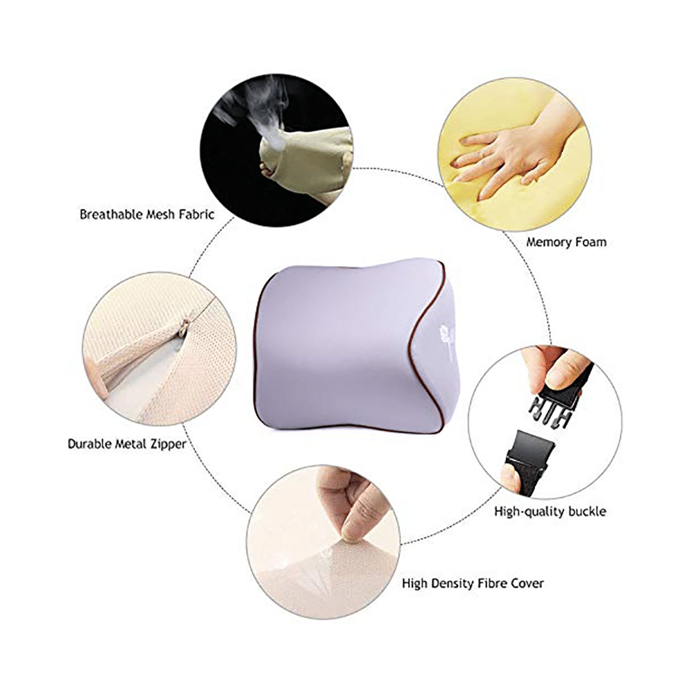 Grin Health Memory Foam Car Headrest Neck Rest Pain Relief Pillow Grey - Image 2