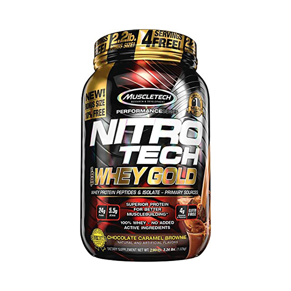 Muscletech Performance Series Nitro Tech 100% Whey Gold Whey Protein Peptides & Isolate Chocolate Caramel Brownie - Image 1