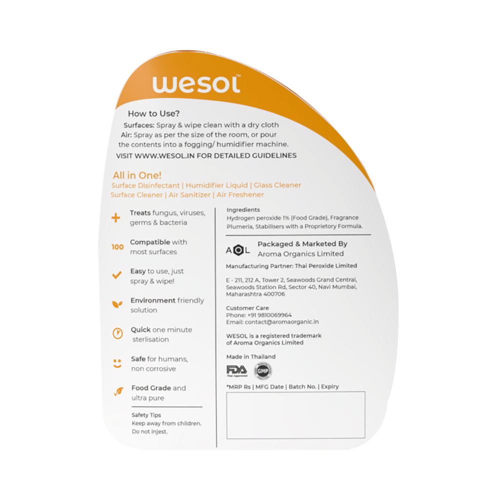 Wesol Food Grade Hydrogen Peroxide 1% All in One Multi Surface Cleaner Liquid, Disinfectant and Air Freshner Spray (500ml Each) Fresh Plumeria - Image 3
