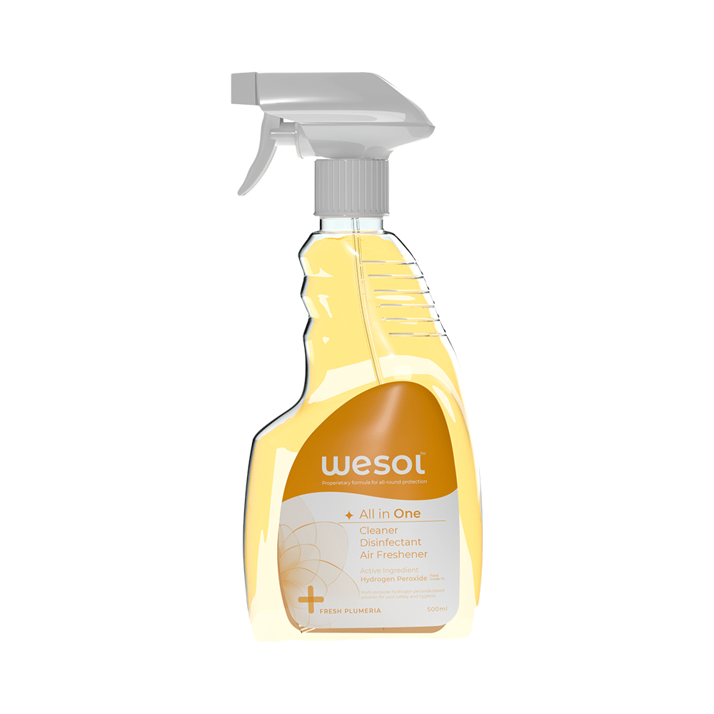 Wesol Food Grade Hydrogen Peroxide 1% All in One Multi Surface Cleaner Liquid, Disinfectant and Air Freshner Spray (500ml Each) Fresh Plumeria - Image 1
