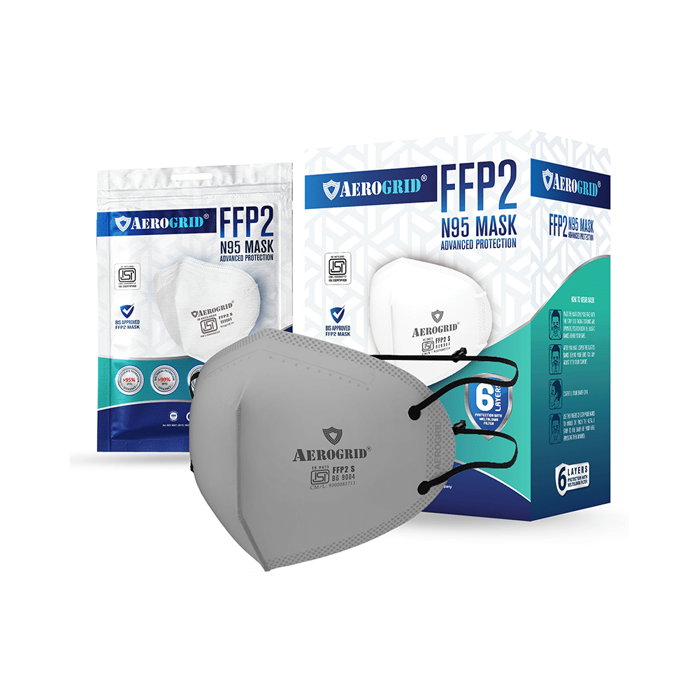 Aerogrid FFP2 6 Layer BIS Certified Premium N95 Mask Grey with Adjustable Black Head Loop - Image 3