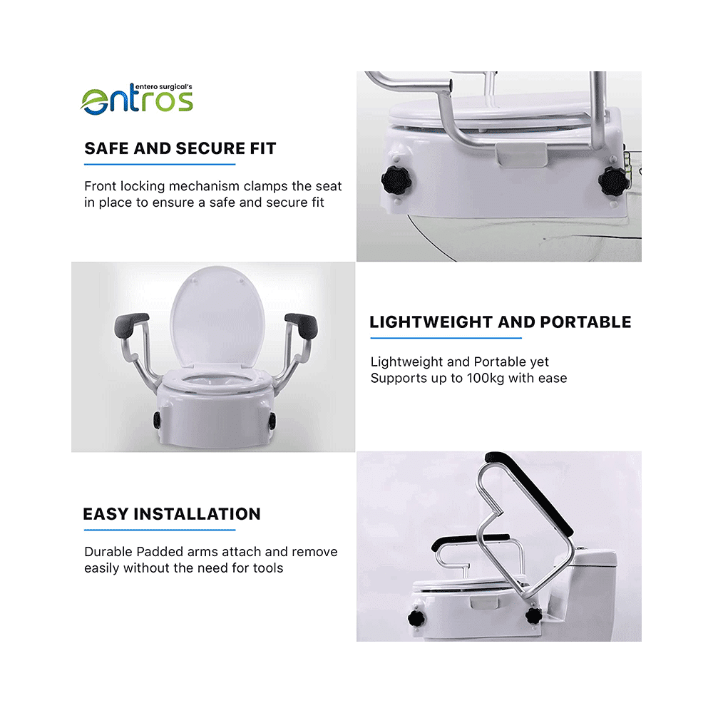 Entros SC7060H Premium Adjustable Commode Toilet Seat Raiser Elveator with Lift Padded Armests - Image 4