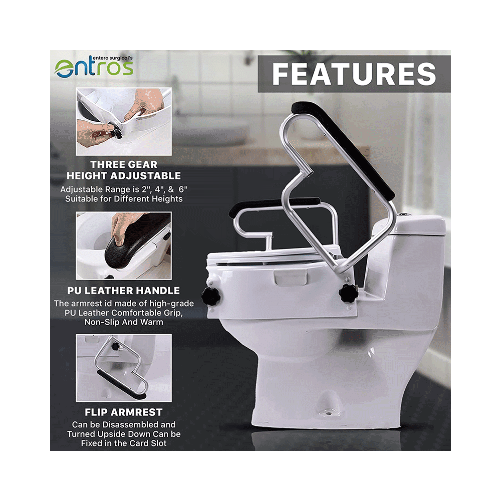 Entros SC7060H Premium Adjustable Commode Toilet Seat Raiser Elveator with Lift Padded Armests - Image 2