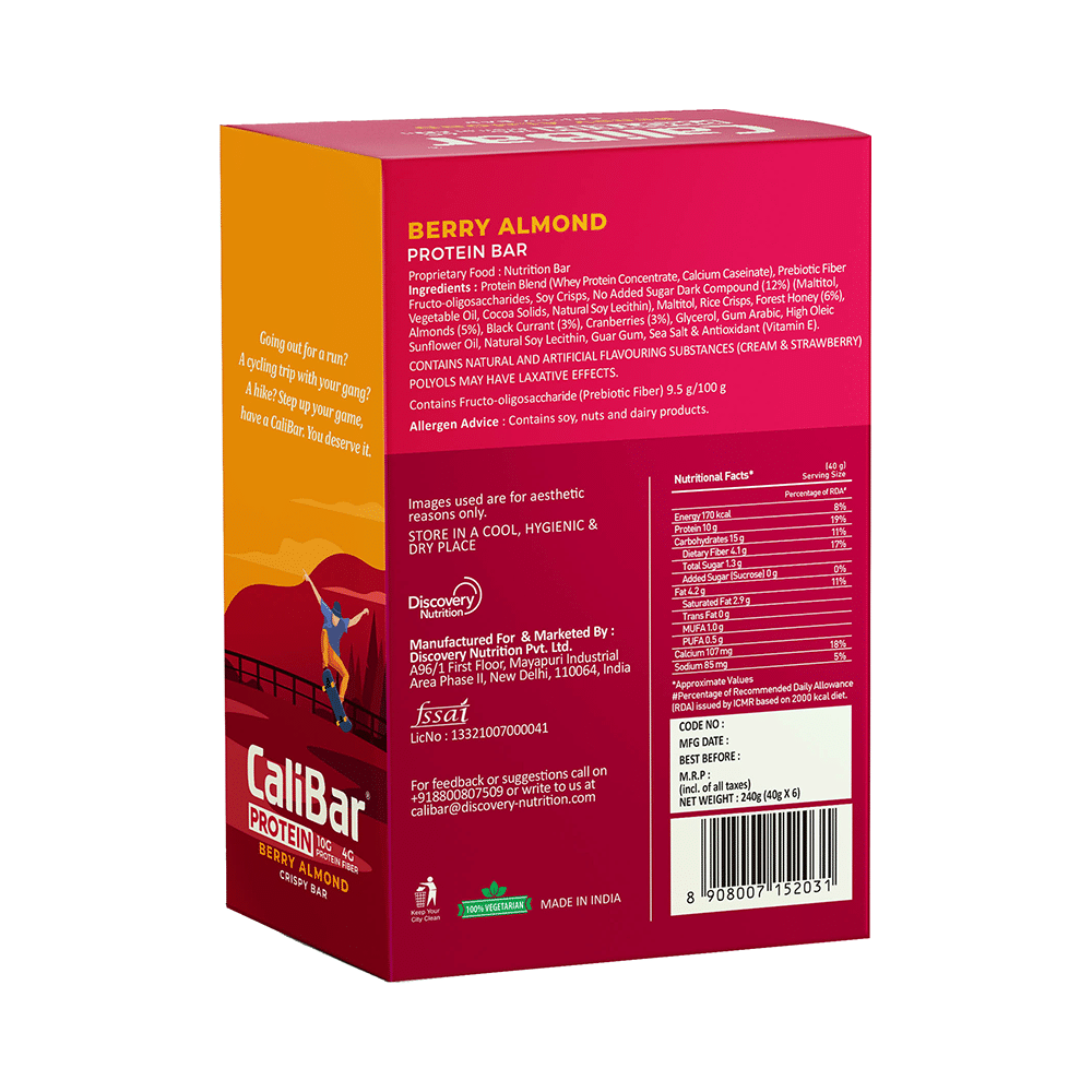 CaliBar Protein Crispy Bar (40gm Each) Berry Almond - Image 2