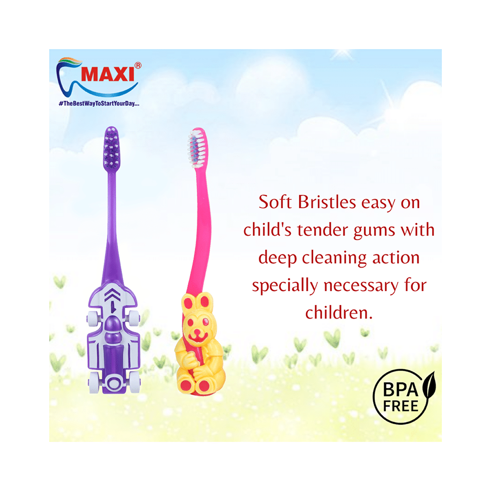 Maxi Oral Care Junior Pack of 2 Kids Zoom Car Junior Toothbrush & 2 Kids Bingo Junior Toothbrush - Image 2