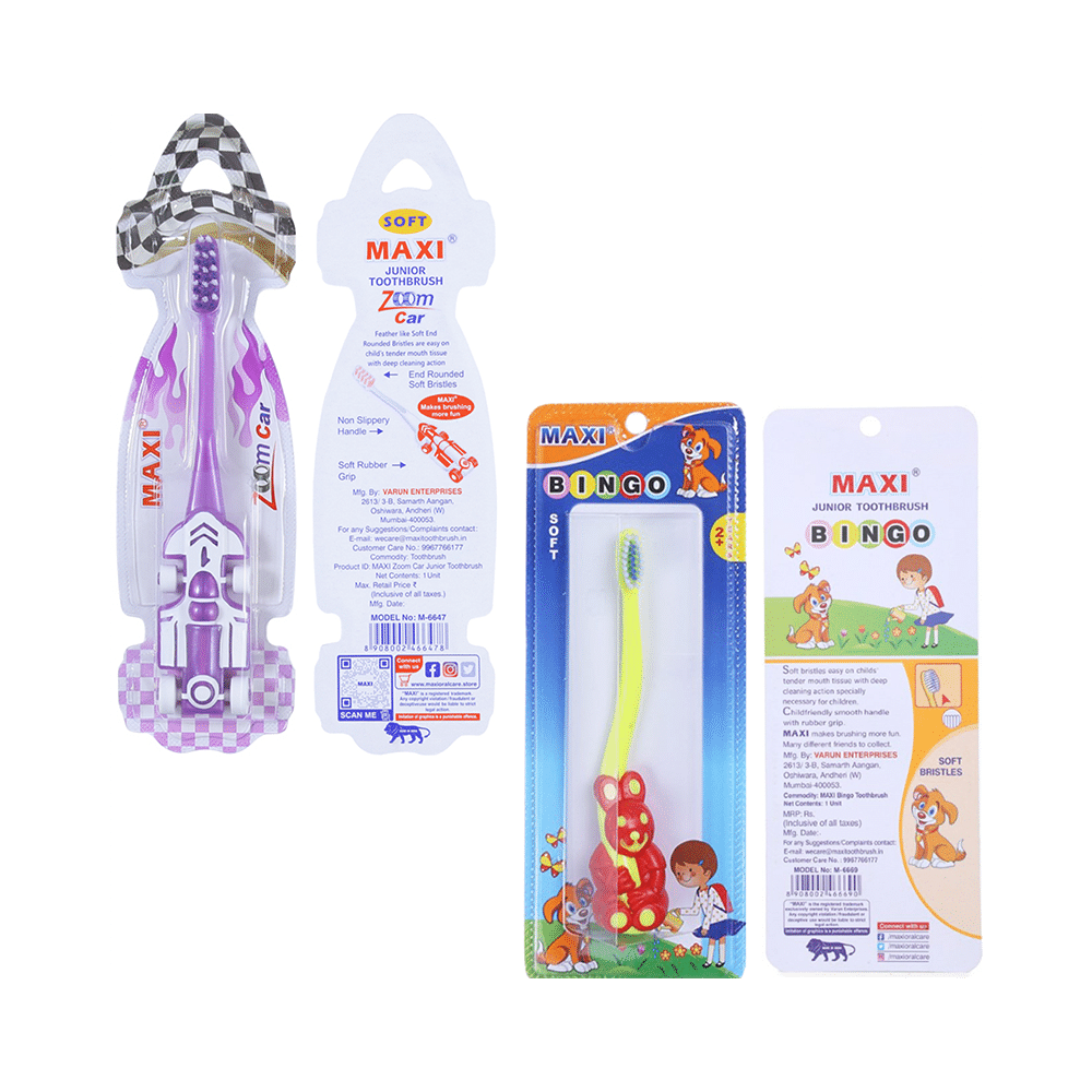 Maxi Oral Care Junior Pack of 2 Kids Zoom Car Junior Toothbrush & 2 Kids Bingo Junior Toothbrush - Image 4