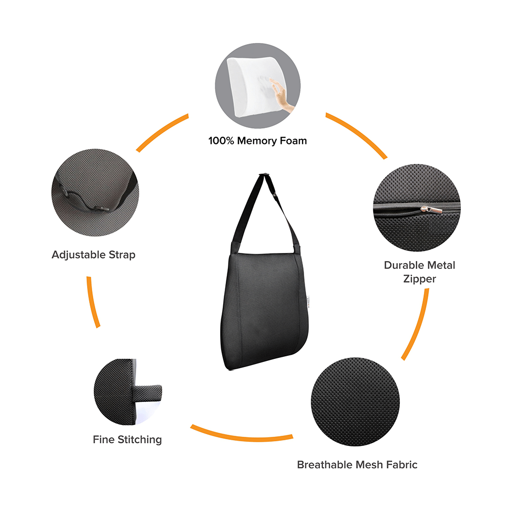 Fovera Car Backrest Ergonomic Memory Foam Cushion Universal Mesh Black - Image 2