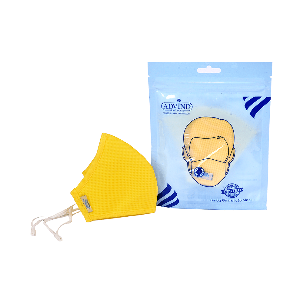 Advind Healthcare Smog Guard N95 Kids Mask without Valve XS 3-5 Years Yellow, Blue & Beige - Image 4