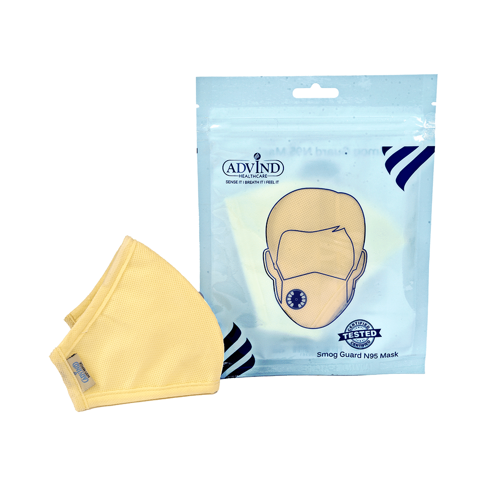 Advind Healthcare Smog Guard N95 Kids Mask without Valve XS 3-5 Years Yellow, Blue & Beige - Image 5