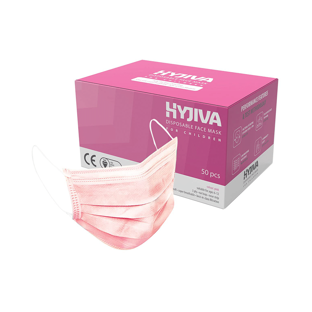 Hyjiva 3 Ply Disposable Face Mask for Children Pink - Image 1