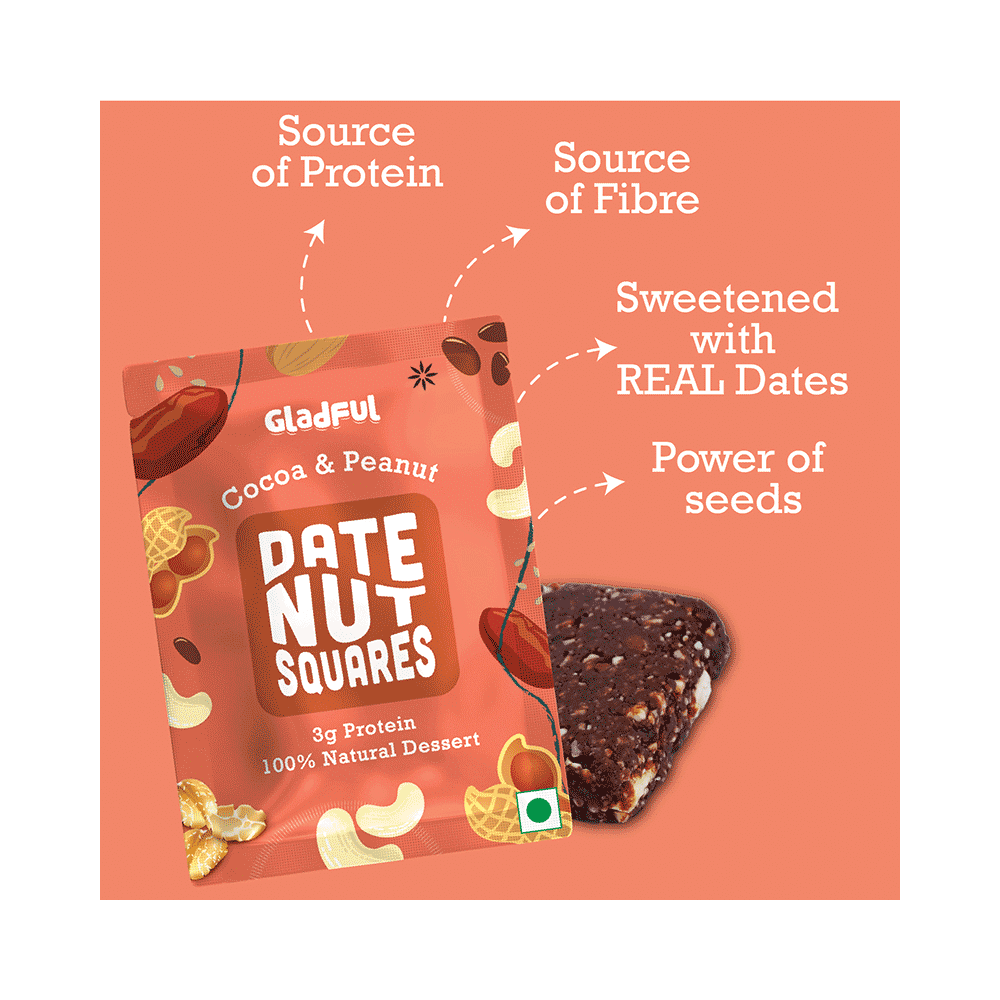 Gladful Cocoa & Peanut Date Nut Squares (20gm Each) - Image 3