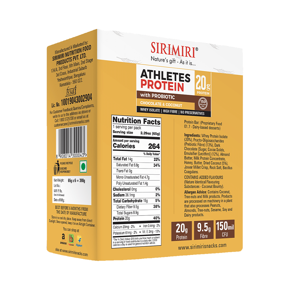 Sirimiri Athletes Protein with Probiotcs (65gm Each) Chocolate & Coconut - Image 2