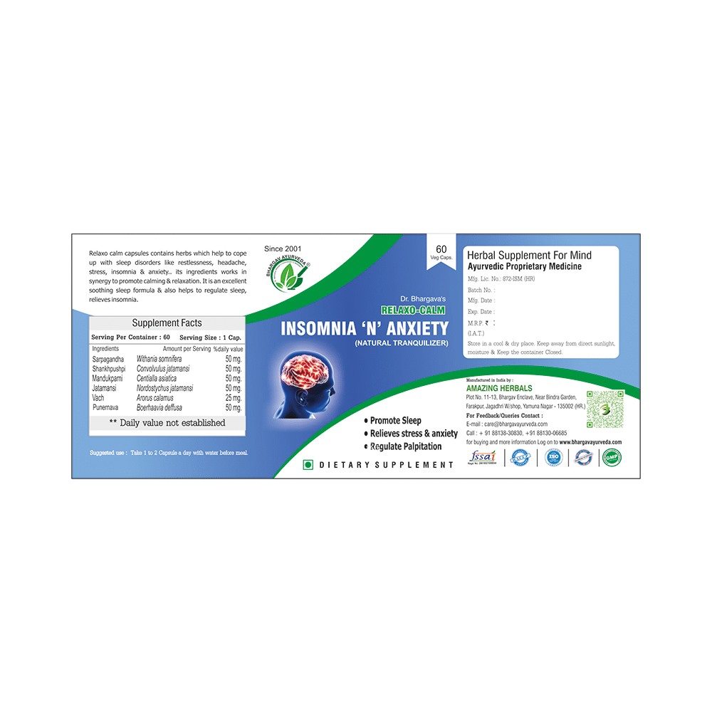 Dr.Bhargav’s Rlaxo- Calm Insomnia 'N' Anxiety Veg Capsule - Image 3