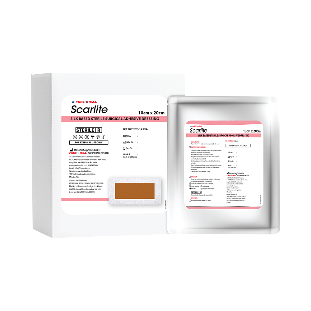 D-Fibroheal Scarlite Silk Based Sterile Surgical Adhesive Dressing Light Brown 10cm x 20cm - Image 1