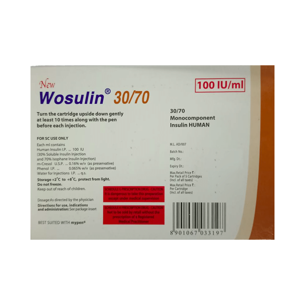 New Wosulin 30/70 100IU/ml Injection 3ml - Image 2