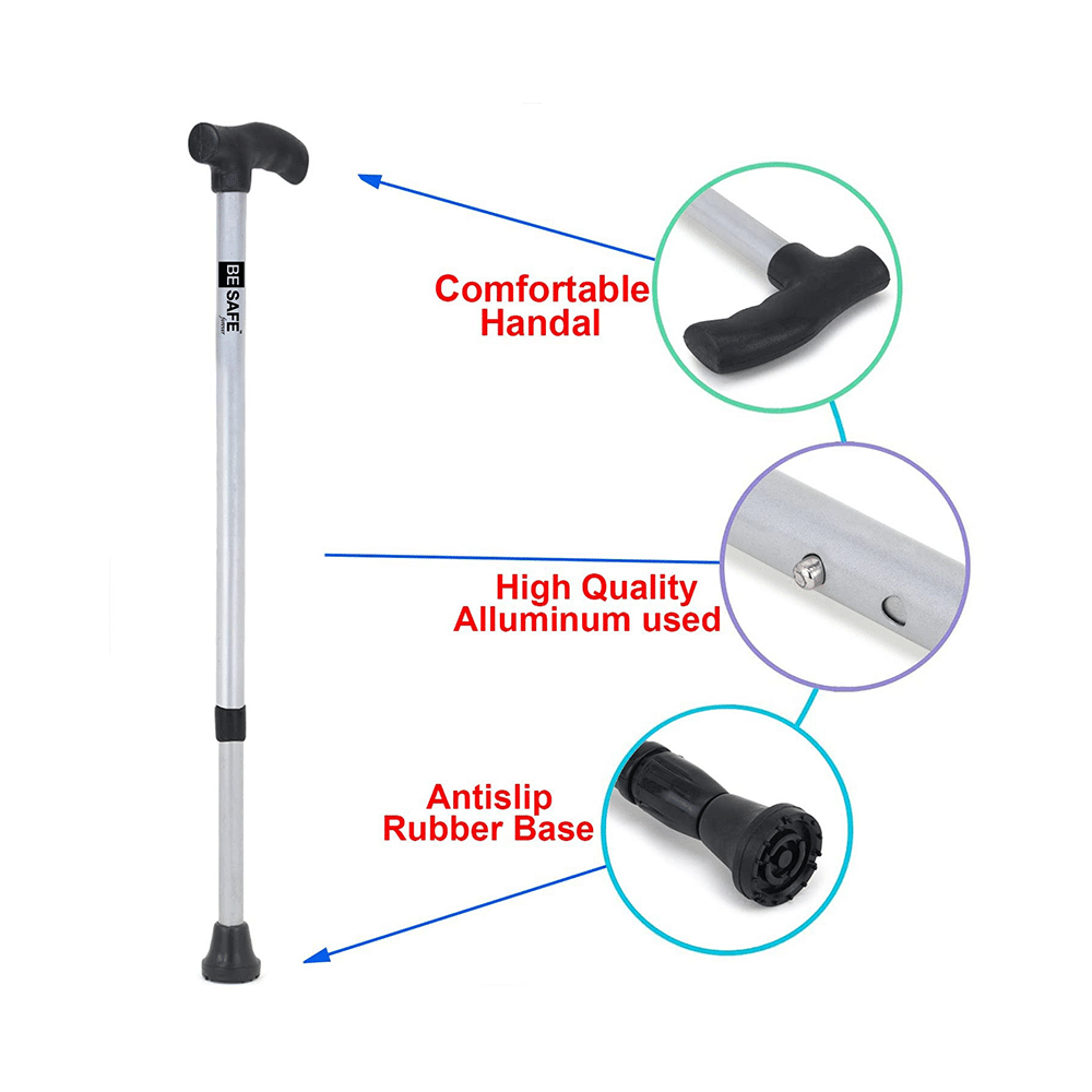 Be Safe Forever Adult Walking Cane Support Stick Height Adjustable Grey Steel - Image 6
