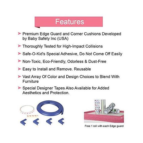 Safe-O-Kid Unique High Density L-Shaped 2mtr Long Mini 2 Edge Guard with 8 Corner Cushions Blue - Image 2