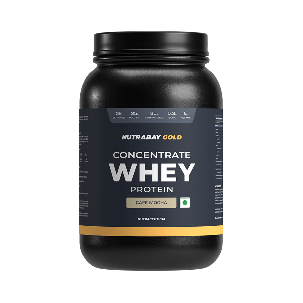Nutrabay Gold Concentrate Whey Protein for Muscle Recovery | No Added Sugar Powder Cafe Mocha