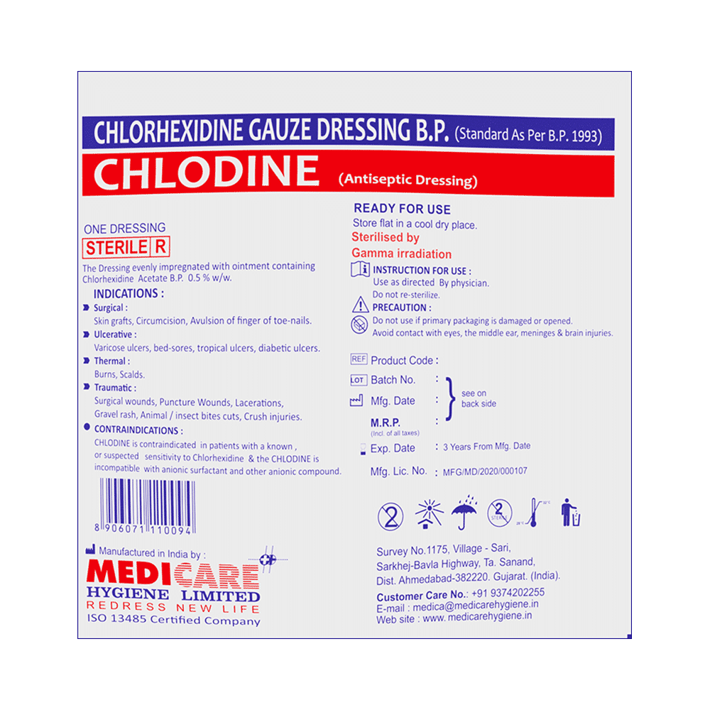 Medica Chlodine Chlorhexidine Gauze Dressing 10cm x 10cm