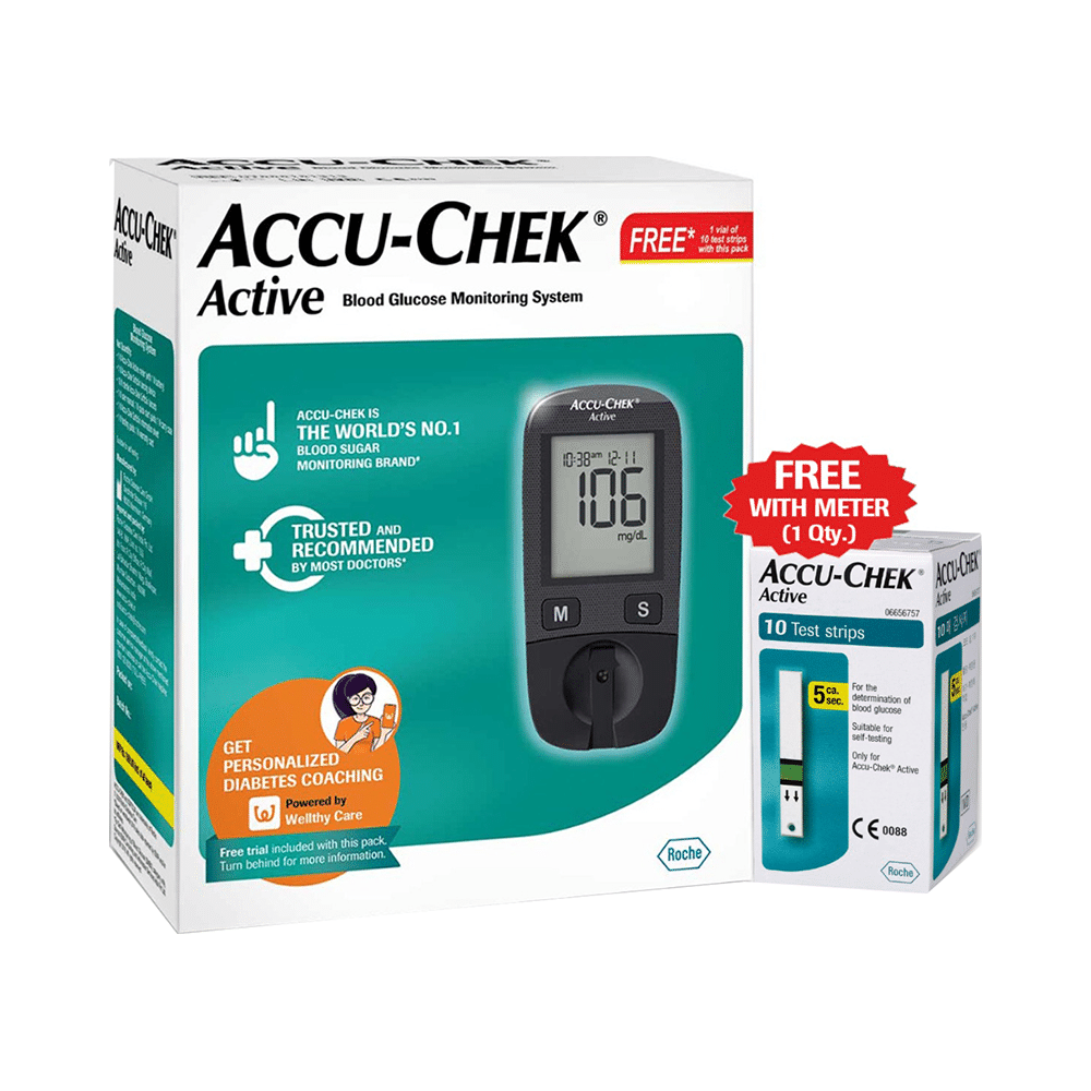 Accu-Chek Active Combo of Glucometer with 10 Test Strip Free and 50 Test Strips - Image 2
