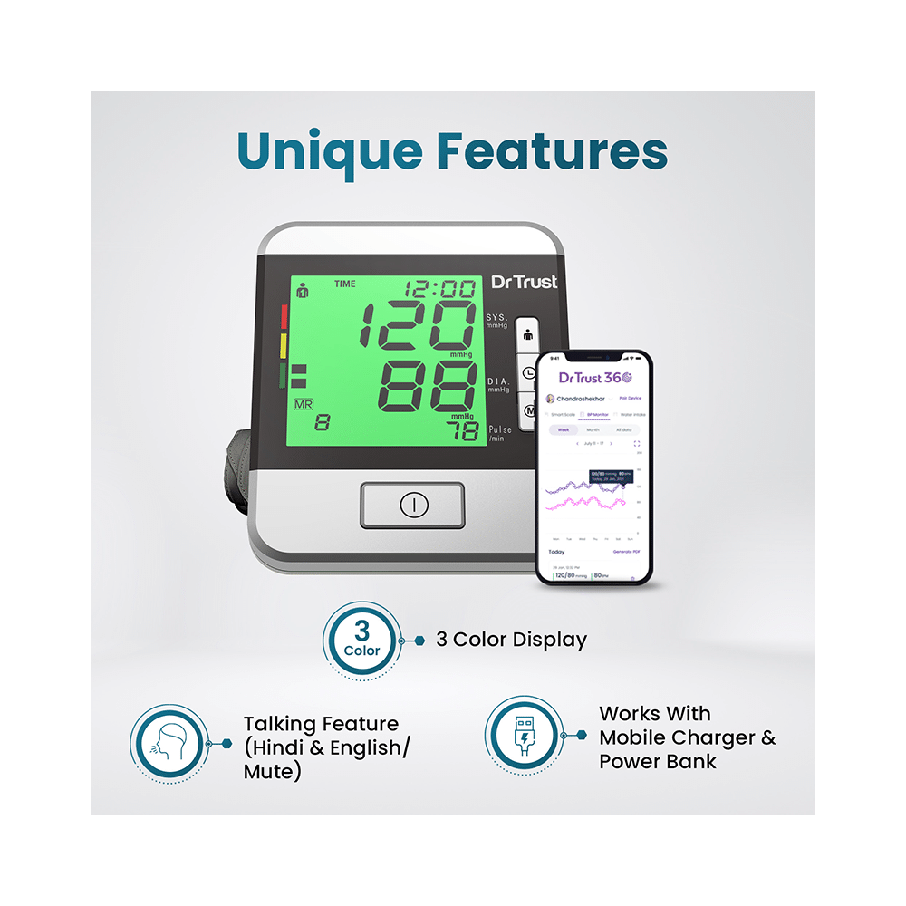 Dr Trust USA Goldline Talking Automatic Digital Blood Pressure Monitor Metallic Silver - Image 3
