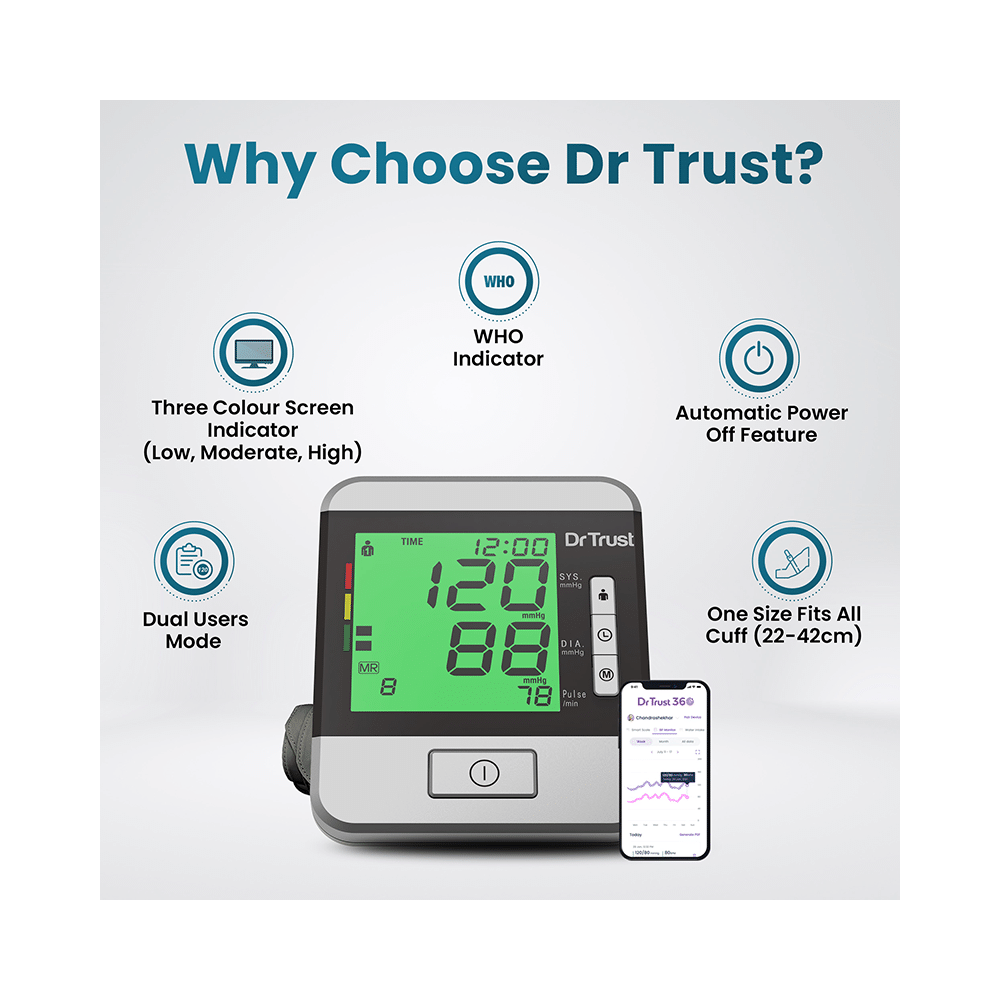 Dr Trust USA Goldline Talking Automatic Digital Blood Pressure Monitor Metallic Silver - Image 6