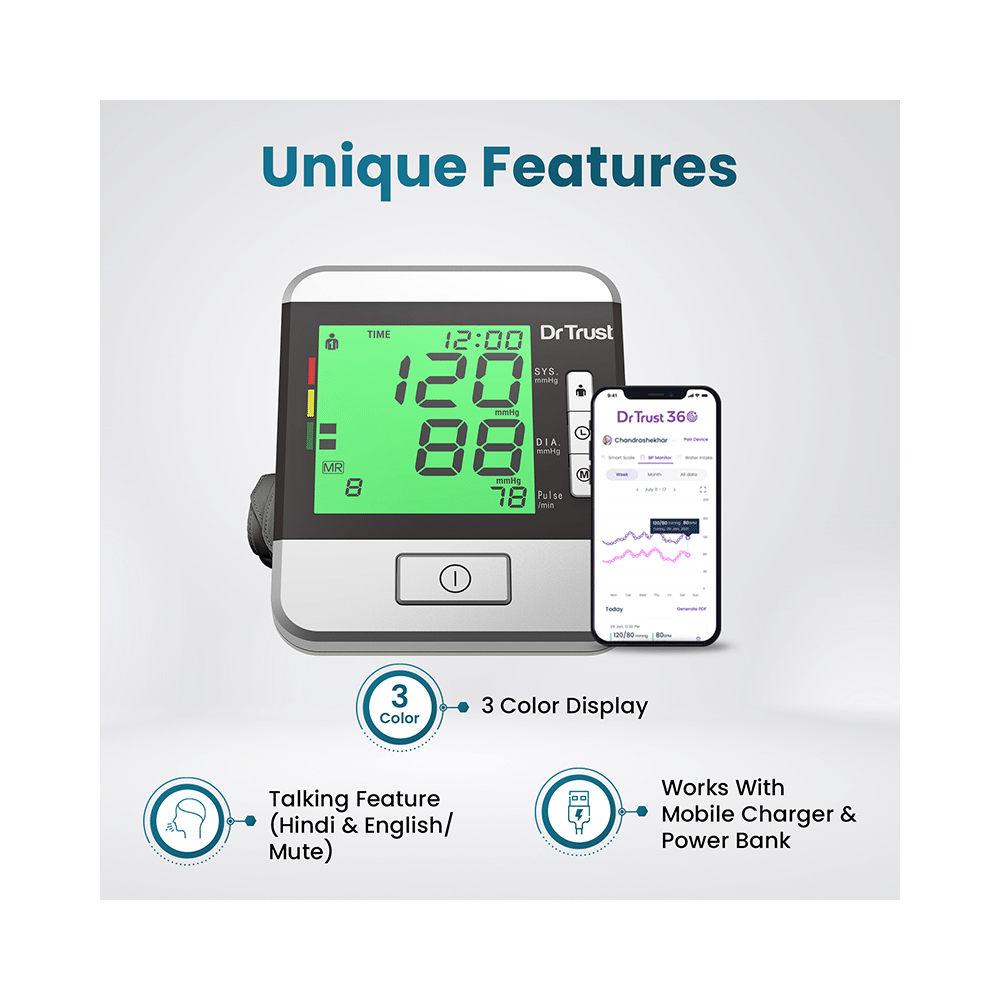 Dr Trust USA Goldline Talking Automatic Digital Blood Pressure Monitor Metallic Silver - Image 5