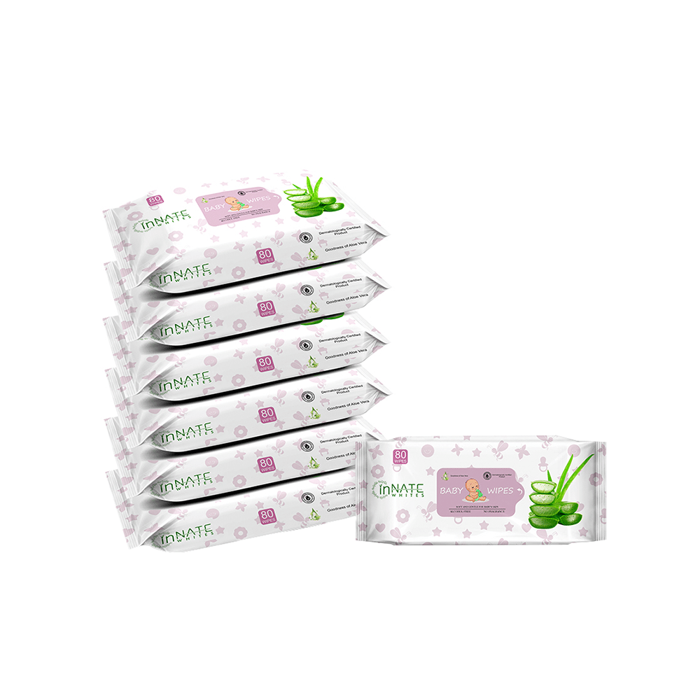 Innate Whites Alcohol Free Baby Wipes with Aloe Vera (80 Each) - Image 3