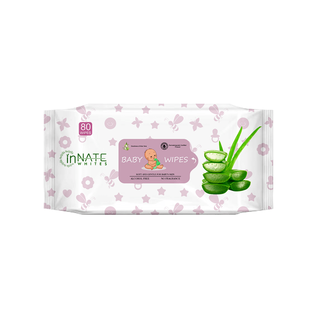 Innate Whites Alcohol Free Baby Wipes with Aloe Vera (80 Each) - Image 1