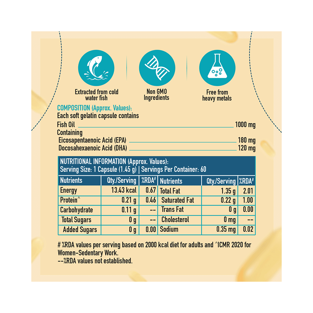Healthkart HK Vitals Omega 3 Fatty Acids with DHA & EPA | For Heart, Joint & Brain Health | Soft Gelatin Capsule | Nutrition Care Soft Gelatin Capsule - Image 4