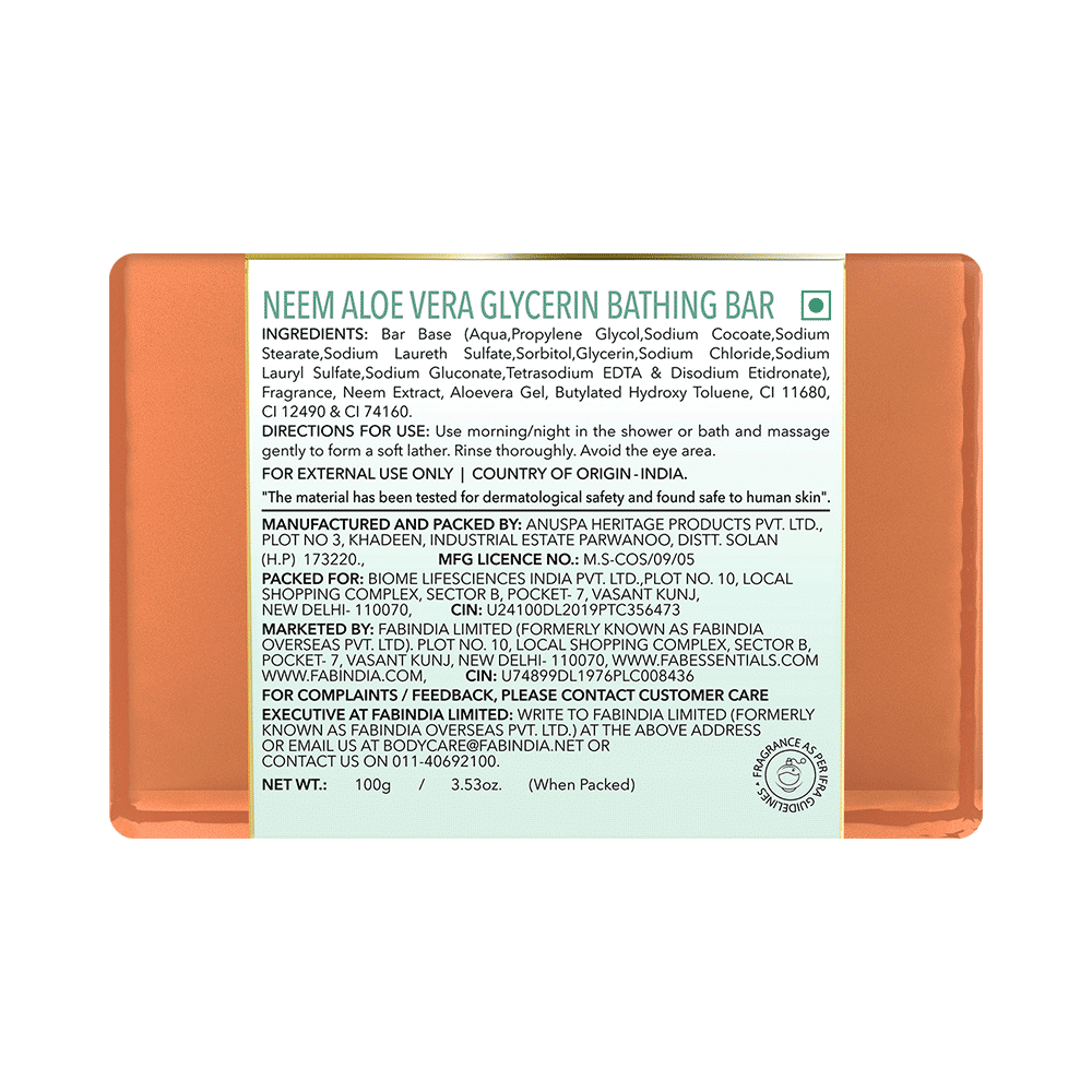 Fabessentials Neem Aloe Vera Glycerin Bathing Bar - Image 2