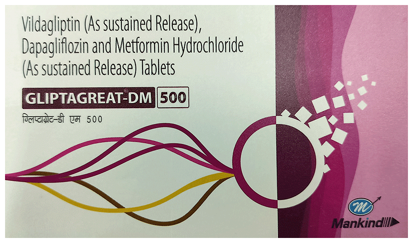 Gliptagreat DM 10mg/500mg/100mg Tablet - Image 1