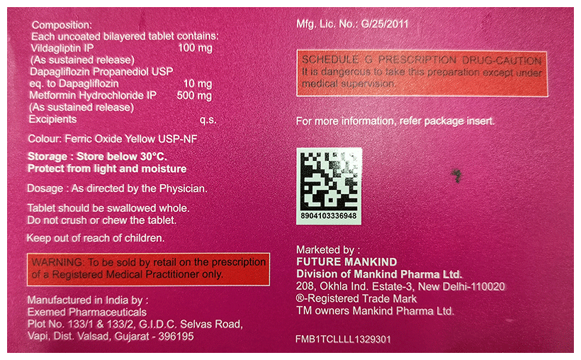 Gliptagreat DM 10mg/500mg/100mg Tablet - Image 2