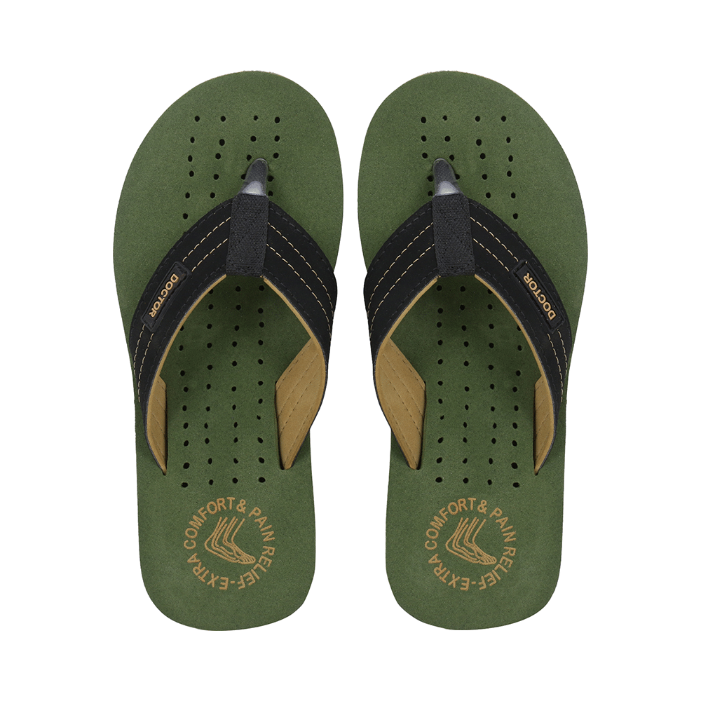 Doctor Extra Soft D28 Orthopaedic and Diabetic Super Fit Comfort Doctor Slipper, Flip-Flop, Cushion, Slides and House Slipper for Men Olive/Beige 7 - Image 1