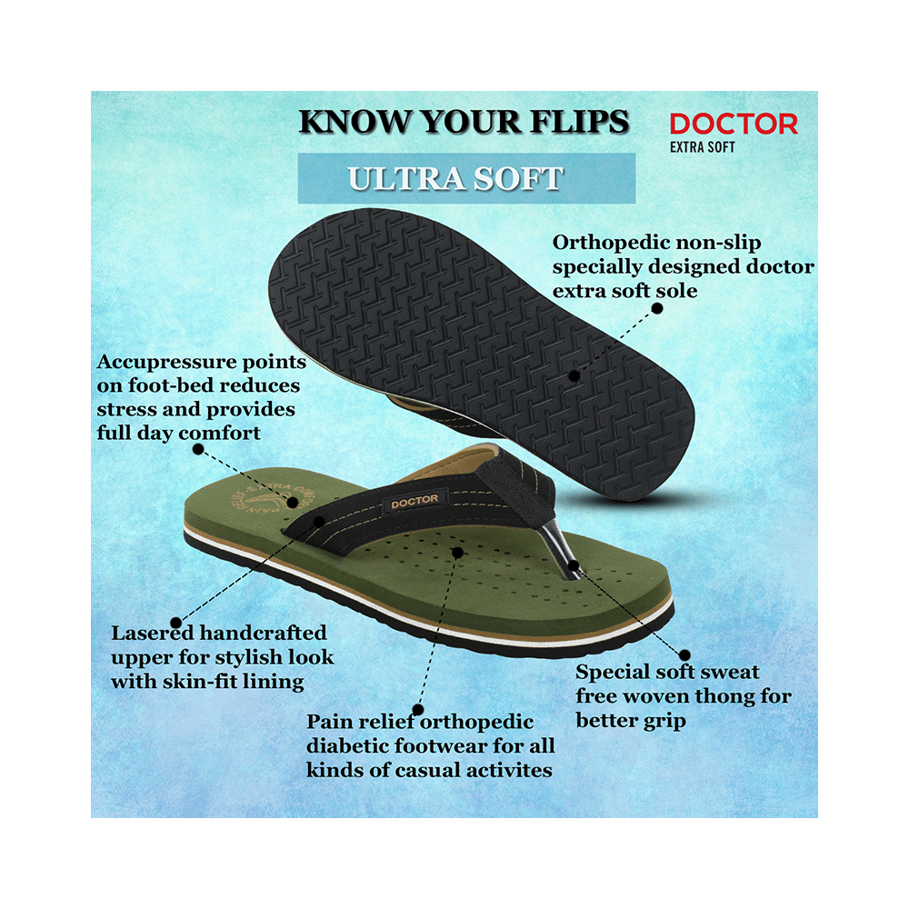 Doctor Extra Soft D28 Orthopaedic and Diabetic Super Fit Comfort Doctor Slipper, Flip-Flop, Cushion, Slides and House Slipper for Men Olive/Beige 7 - Image 10