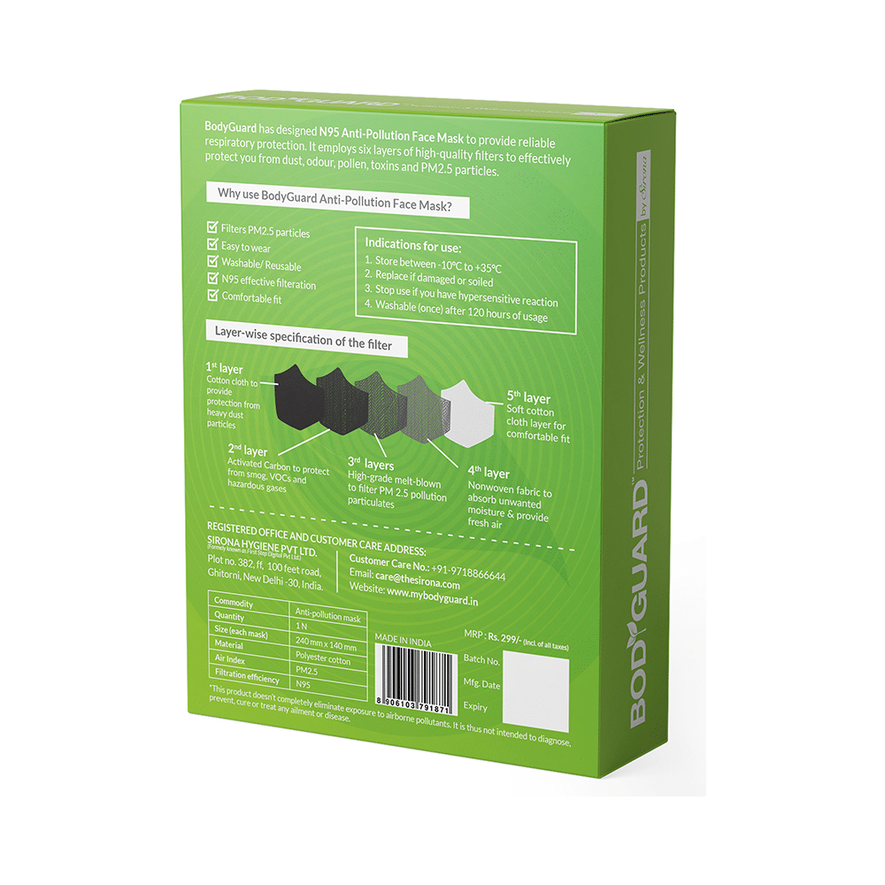 Bodyguard Anti-Pollution Mask with Activated Carbon, N95 + PM2.5 Large - Image 2