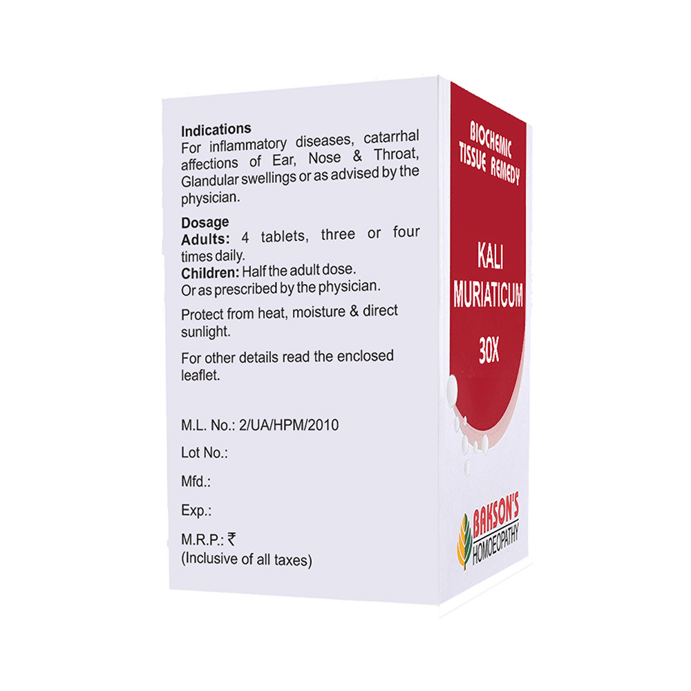 Bakson's Homeopathy Kali Muriaticum Biochemic Tablet 30X - Image 2