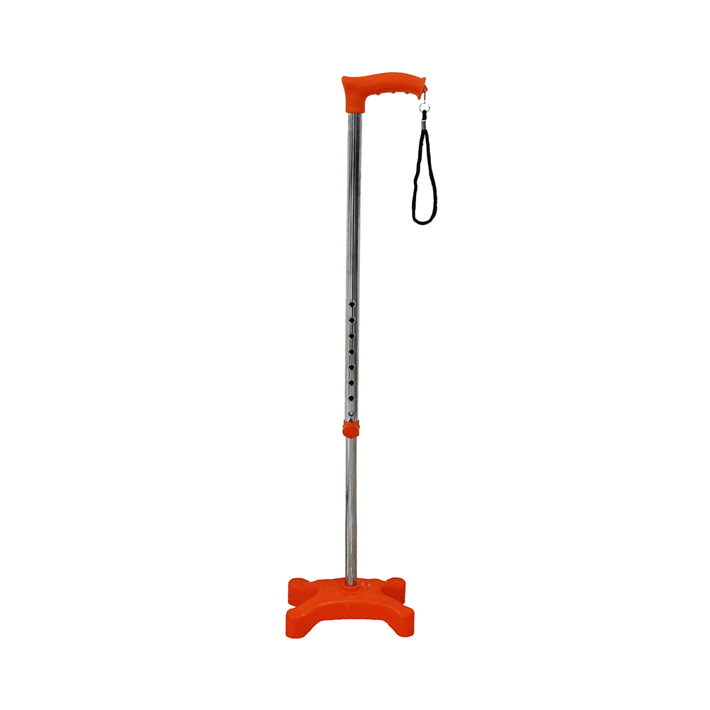 Fidelis Healthcare Mild Steel Adjustable Walking Stick 4 Leg with Plastic Base Orange - Image 1
